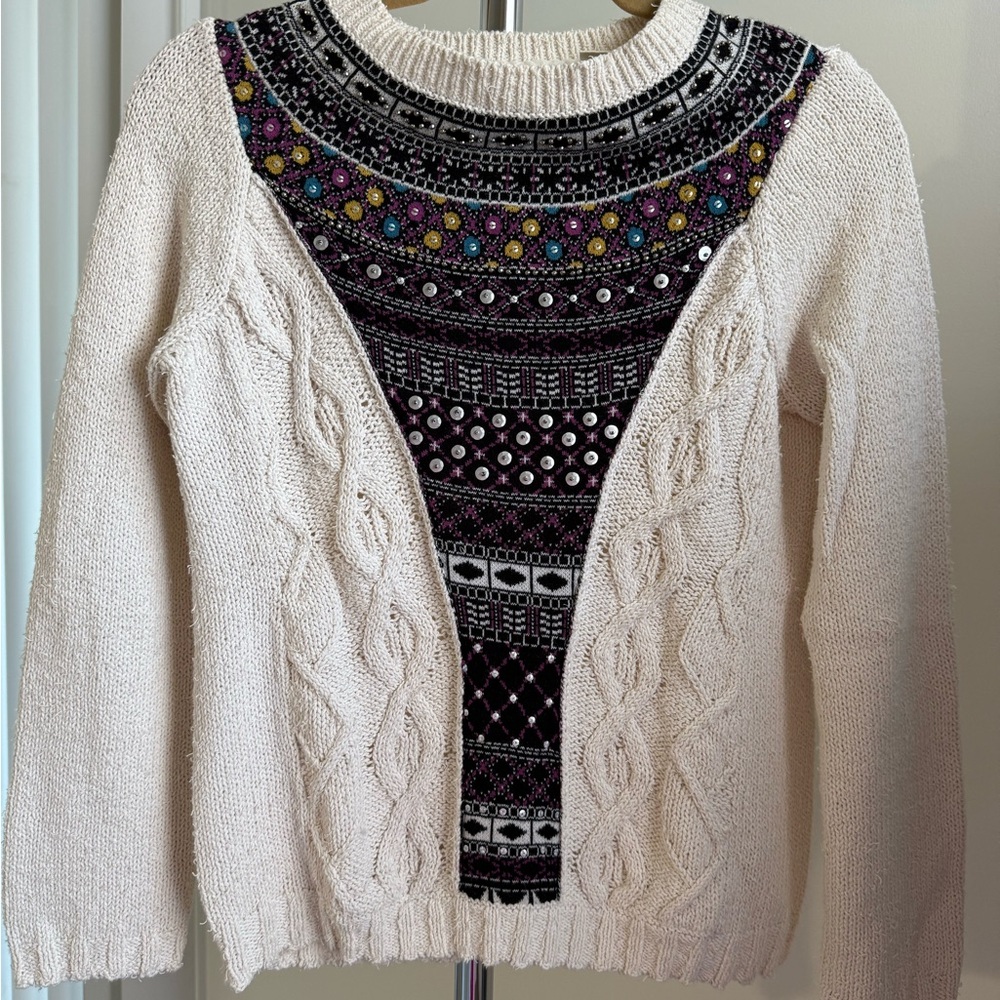 Angel Of The North Cream and Black Embellished Sweater